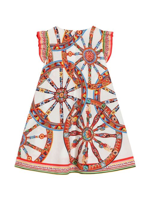 Abito bambina Dolce e Gabbana in popeline multicolor con stampa Carretto Dolce & Gabbana Kids | L53DW2FI5O4HA6CK